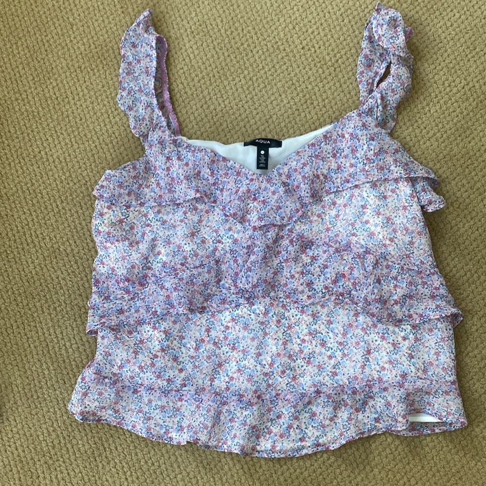 Aqua light purple ruffle tank